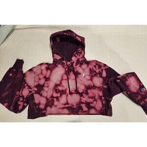 Champion Reverse Weave Tie Dye Pullover Hoodie Purple Pink Medium Women Crop Top